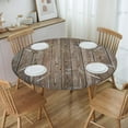 thumbnail image 4 of Round Fitted Tablecloth,Rustic Wood Planks, Elastic Edged Table Cover, Outdoor & Indoor, Picnic, Patio, Lodge Party Decor Present, Tablecloth Size 50"(Fit for 38.2"-42.1" Table), 4 of 4