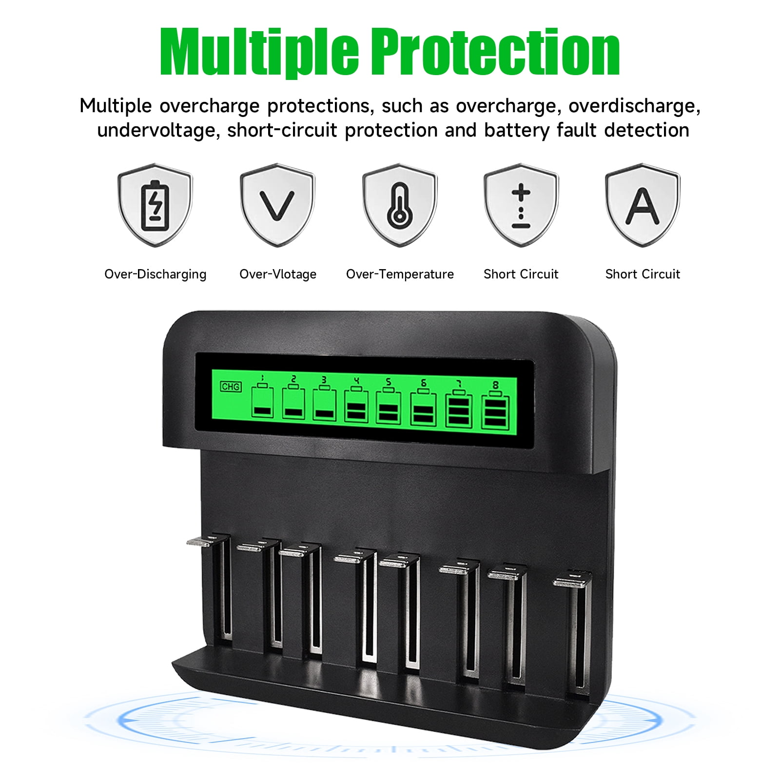 Palogreen 4 D Battery Ni-MH Rechargeable D Batteries 1.2V 8000mAh with 8 Bay Rechargeable Battery Charger For AA AAA C D Size Ni-MH Batteries