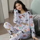 thumbnail image 1 of Conjunto de Pijama a cuadros para Mujer, ropa de dormir de dibujos animados, 2 piezas, talla grande 5XL, verano y otoño, 1 of 4