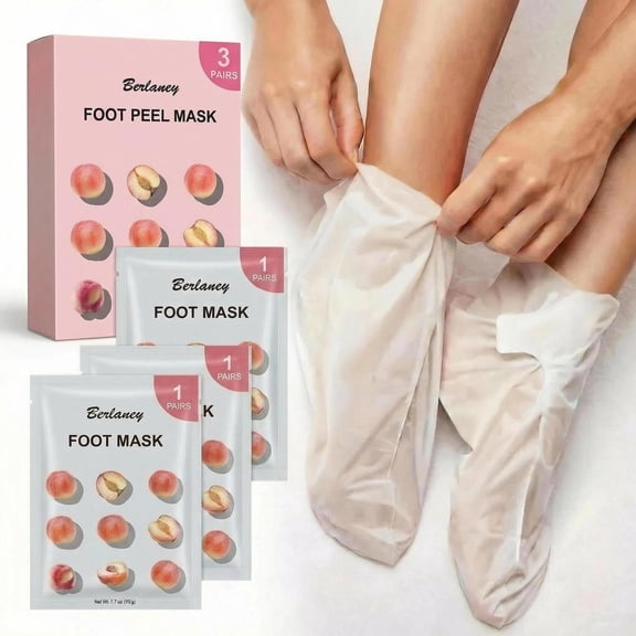 Berlaney Peach Foot Peel Mask 3 Pairs, Brightening Exfoliating Mask for Rough Feet