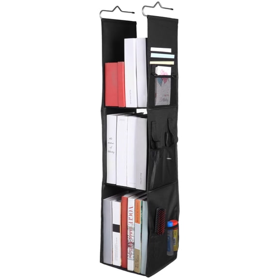 3-Shelf Hanging Closet Organizer, 38.2" Tall Space Saving Wardrobe Storage with Side Pockets, Oxford Fabric Hanging Locker Organizer for Clothes, Books, Toys, Black