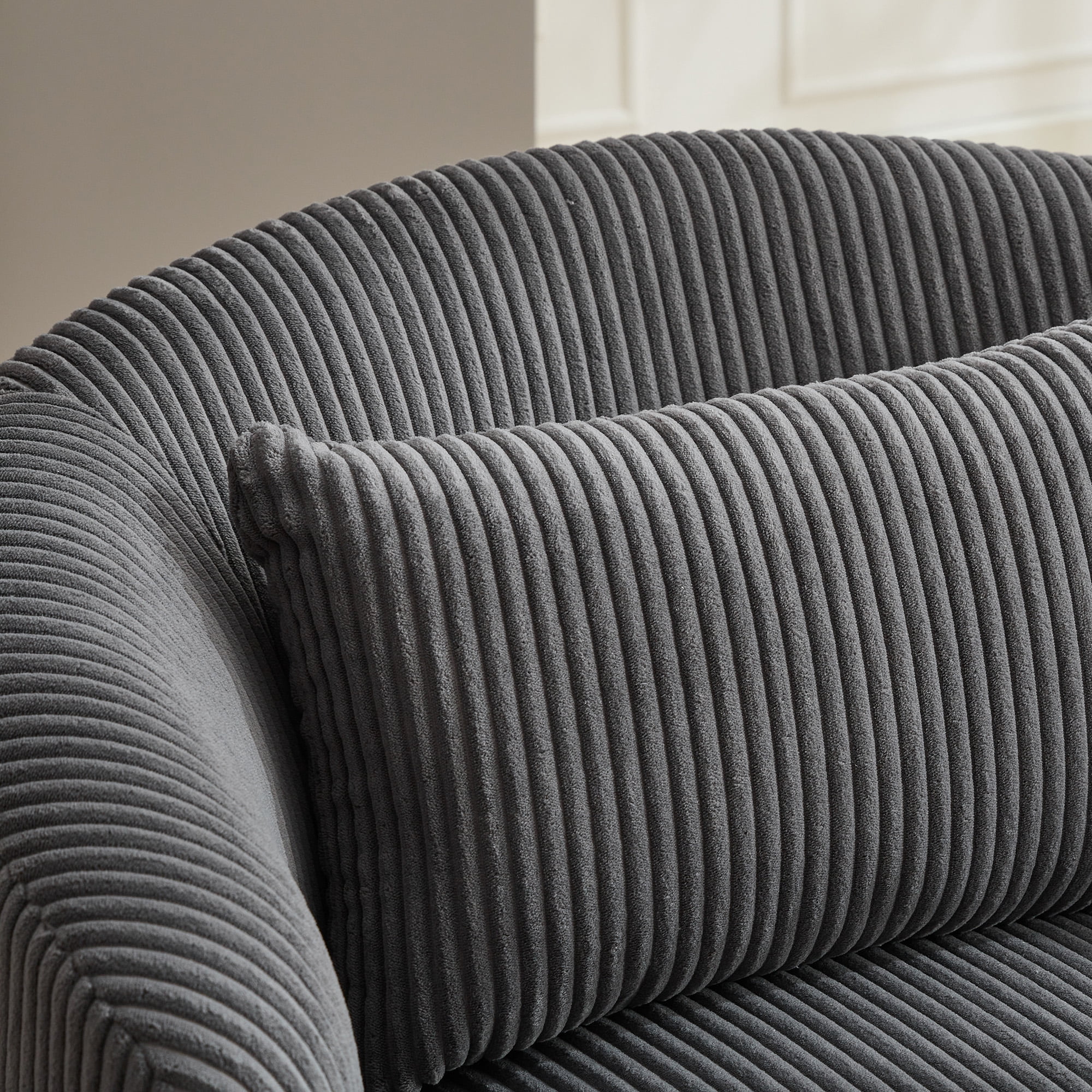Gewnee 34.25 "Wide Upholstered Corduroy 360° Swivel Barrel Soft Accent Chair with Pillow, Circular Reading Armchair for Club, Living Room, Bedroom, Office, Lounge, Charcoal.