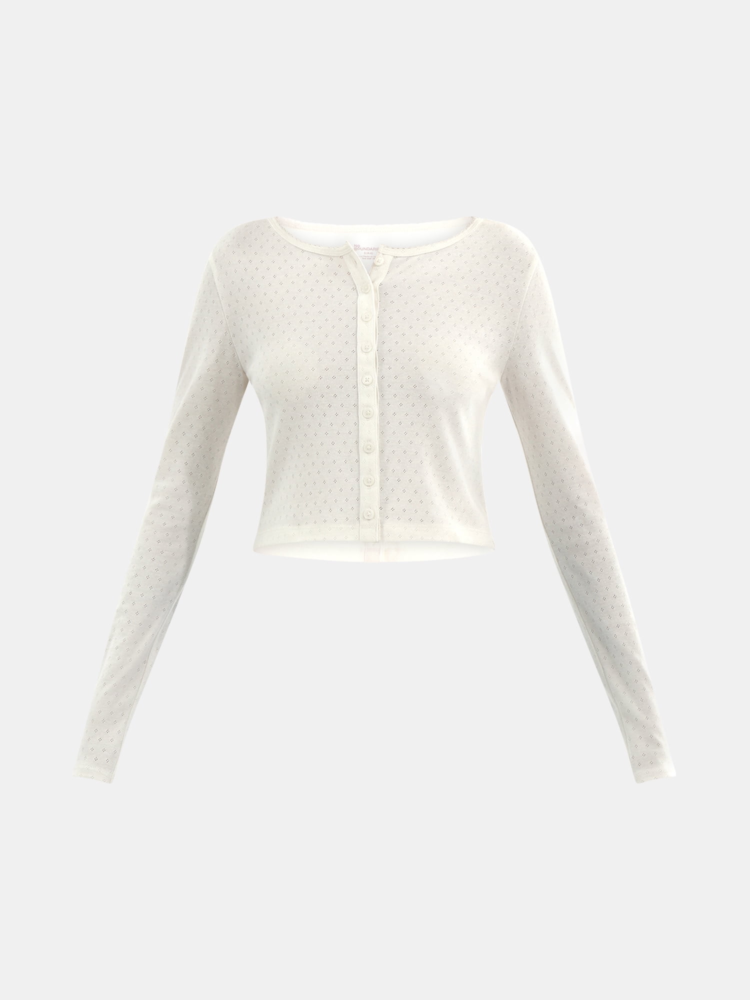 No Boundaries Button-Front Pointelle Cardigan with Long Sleeves