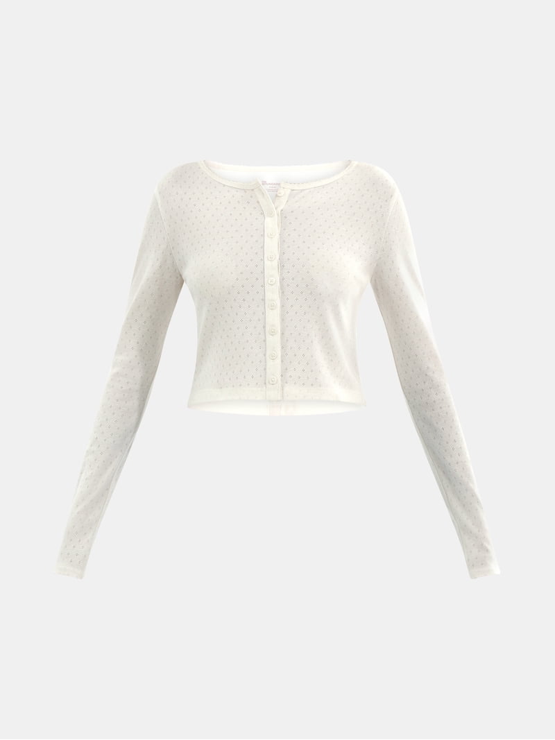 No Boundaries Button-Front Pointelle Cardigan with Long Sleeves