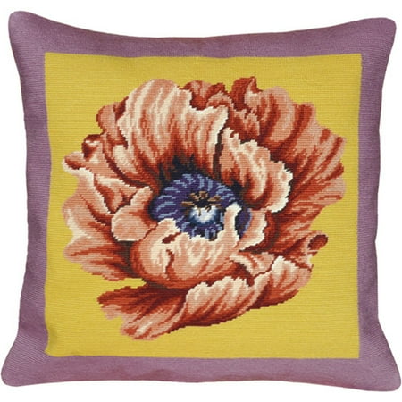 123 Creations Floral Poppy Needlepoint Wool Throw Pillow