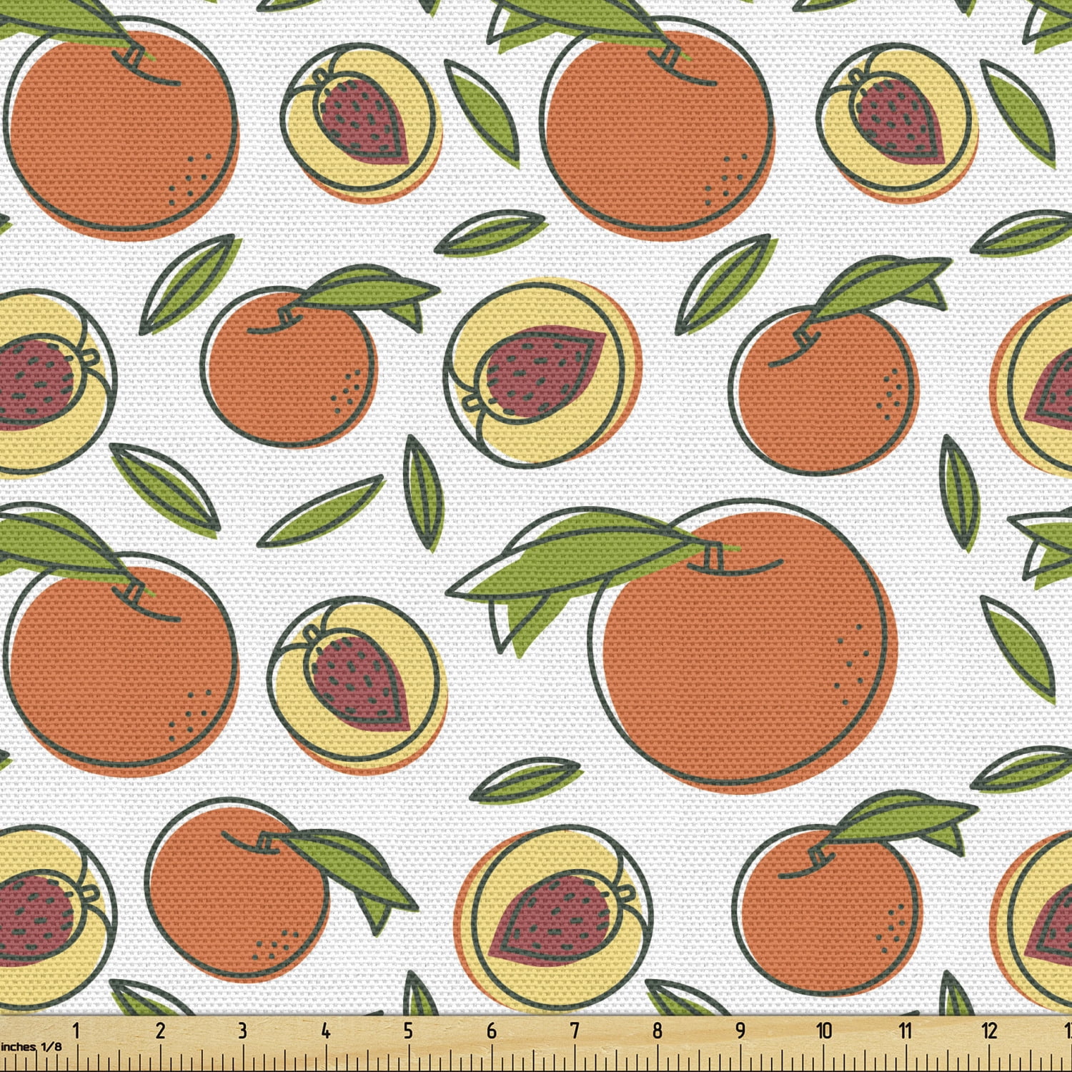 Peach Colors Sofa Upholstery Fabric by the Yard Pattern of Fruit with Healthy Food Delicious