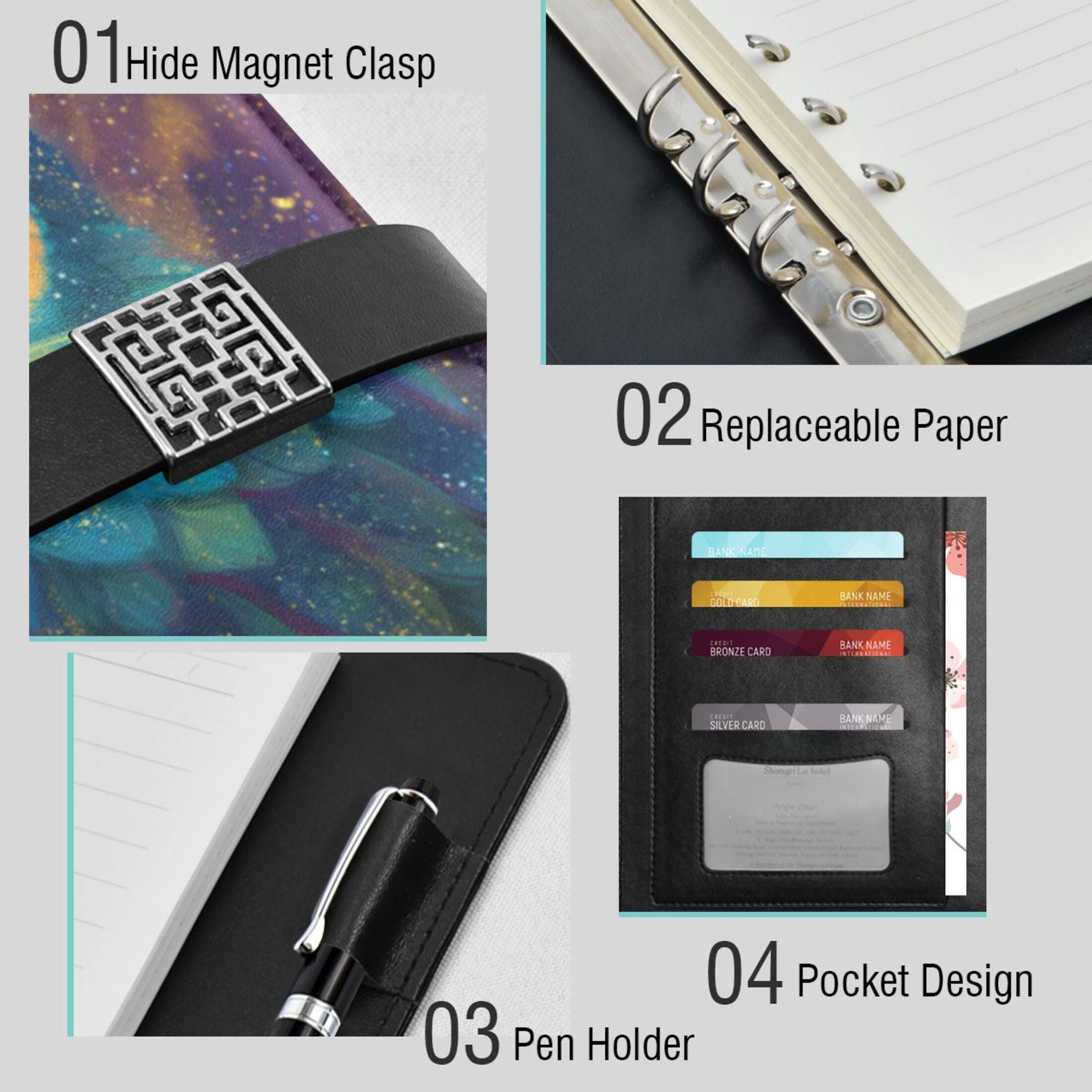 Leather Planner Leather Notebook Notebook Journal Binder Design Pen Pocket Design Convenient for Storage Green Owl Pattern