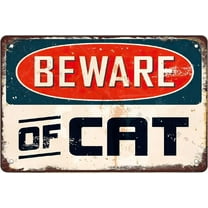 Retro Funny Metal Sign Sheet Signs Tin Sign,BEWARE OF CAT,outdoor Home Wall Decoration, size:8 x 12.