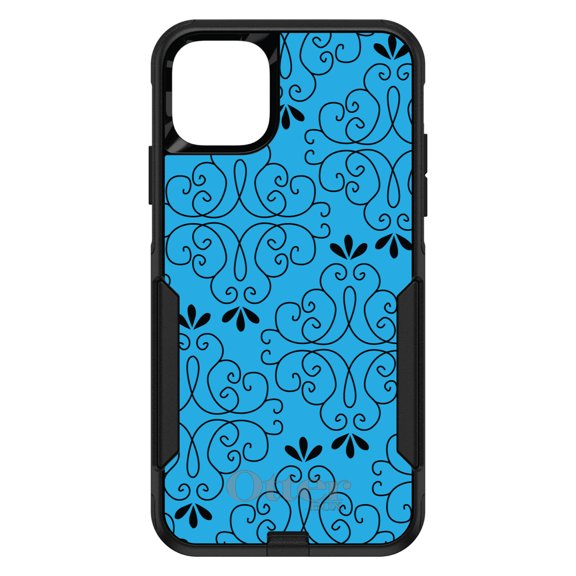 DistinctInk OtterBox Commuter Custom Case for Apple iPhone 15 (6.1" Screen) - Blue Black Floral Pattern - Raised Bezel Screen Guard