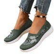 thumbnail image 2 of Domzle Womens Orthopedic Shoes Wide Width Butterfly Embroidered Slip On Knitting Flat Loafers Walking Shoes Soft Breathable Lightweight Mesh Sneakers with Arch Support Green 39, 2 of 7