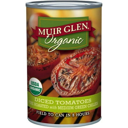 Muir Glen Organic Fire Roasted Diced Tomatoes with Medium Green Chilies 14.5 Oz (Pack of