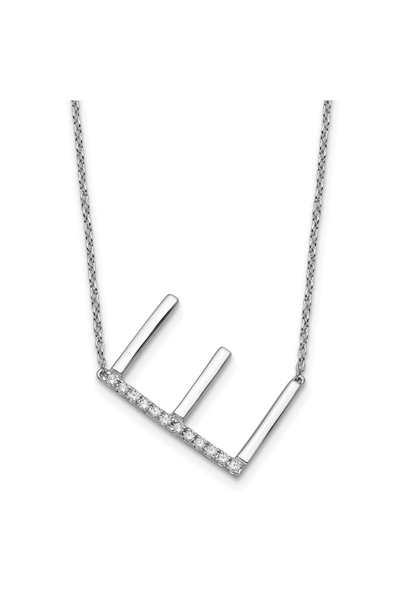 14K White Gold Sideways Diamond Initial E Necklace - Jbsp