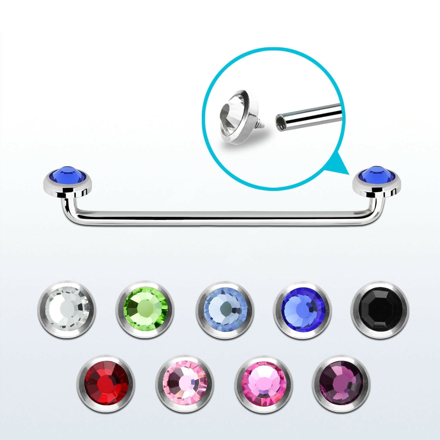 Luxe Modz 14G Surgical Steel Surface Barbell 5mm Flat Gem Body Piercing Jewelry for Men Women