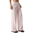 thumbnail image 2 of Ayolanni Pants for Women Striped Slacks Boho Wide Leg Pants Drawstring High Waist Petite Flowy Pink Palazzo Pants with Pockets S, 2 of 8