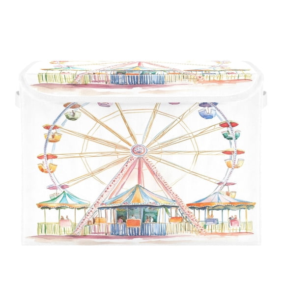 Storage Box With Lid 16.5x12.6x11.8In Foldable Stacked Household Storage Box Beautiful Ferris Wheel