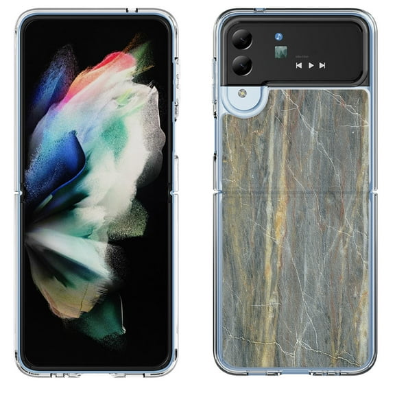 Shockproof Bumper Phone Case for Samsung Galaxy Z Flip 4 5G, by OneToughShield ® - Marble/Camo