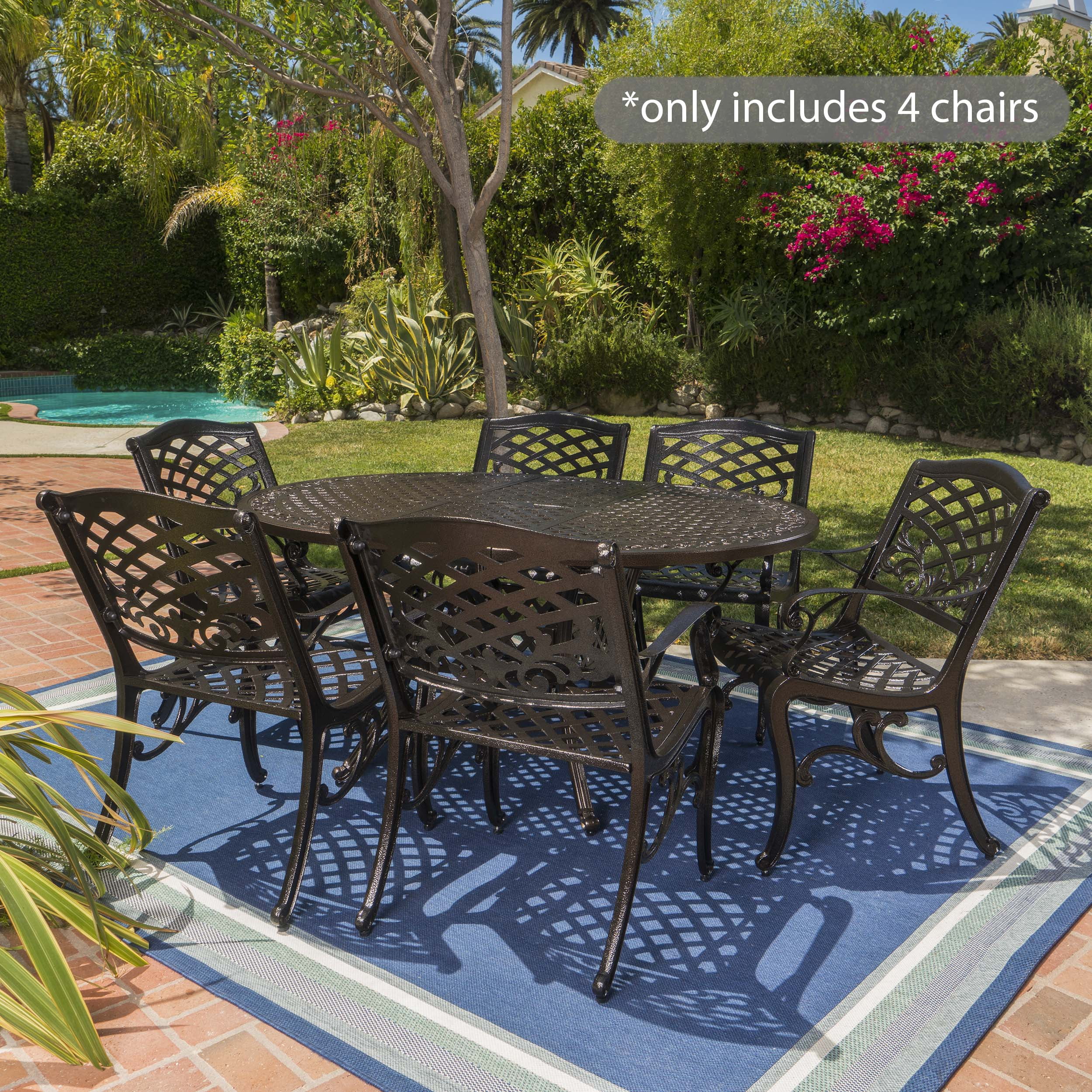 Andria Outdoor 5 Piece Aluminum Dining Set with Expandable Dining Table, Hammered Bronze