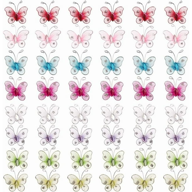 48 piezas de dijes de mariposas de tela de 8 colores, dijes de mariposa de tela, dijes de mariposa, colgantes, pendientes, collares y decoraciones.