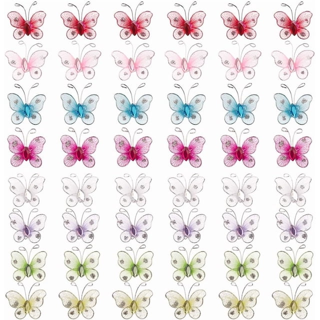 48 piezas de dijes de mariposas de tela de 8 colores, dijes de mariposa de tela, dijes de mariposa, colgantes, pendientes, collares y decoraciones.