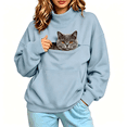 thumbnail image 5 of TZZQ Women Mock Neck Pet Pouch Hoodie Sweatshirt with Cat Carrier Pouch Pullover Long Sleeve Cat Carrier Hoodie with Cat Pouch Loose Fit Comfy Basic Lounge Going Out Fall Sweatshirt Light Blue L, 5 of 5