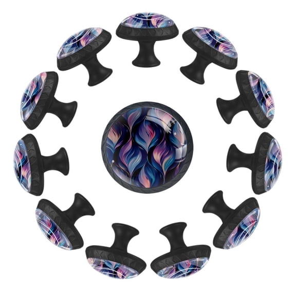 12 Pack Cupboard Knobs Crystal Clear Glass Cabinet Pulls, Round Knobs With Screws, Dresser Drawers Wardrobe Furniture Knobs Cool Purple Pattern