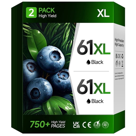 61 Black Ink Cartridge Compatible for HP 61 Ink Cartridges Ink 61XL for Envy 4500 5530 Printers (2 Black)