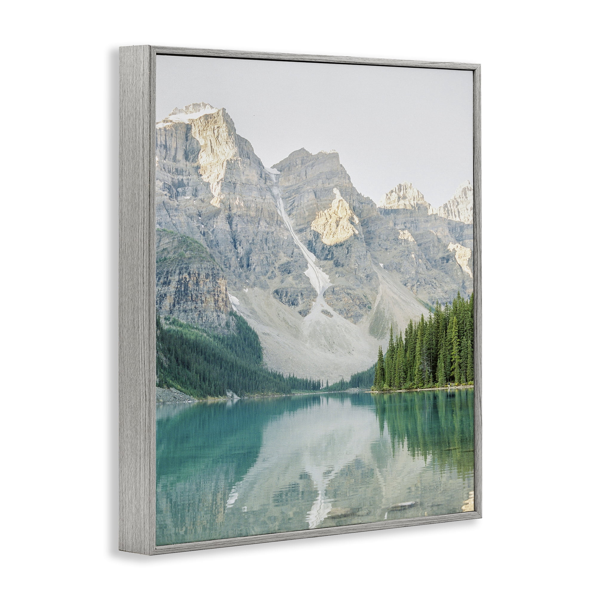 Stupell Industries Reflective Mountain Lake Landscape Photography Gray Framed Art Print Wall Art, 24 x 30