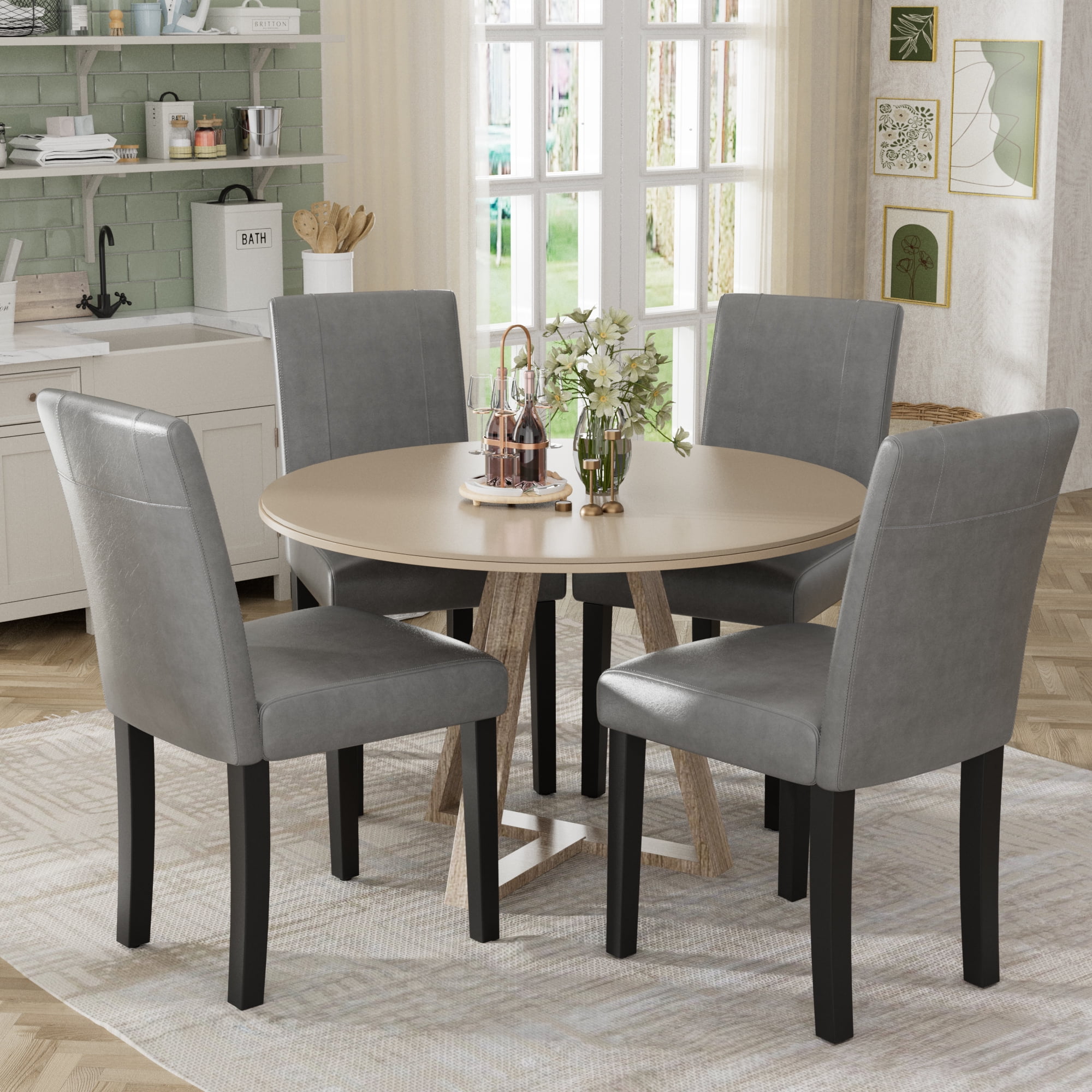 Vineego 4Piece Dining Chairs,Side PU Cushion Chairs with Waterproof
