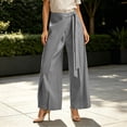 thumbnail image 2 of hoksml Women Wrap Tie Waist Wide Leg Dress Pants High Rise Split Overlay Casual Trousers for Office Business Daily Wear, 2 of 6