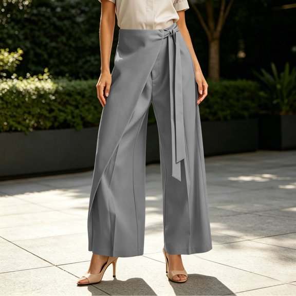FEIIBMOYRIA Women's Dress Pants Smooth Drape Elegant High Waist Wrap Front Tie Wide Leg Pants Loose Elegant Daily Office Business Casual Culottes