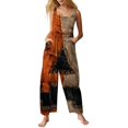 thumbnail image 2 of Stralyhd All Hallows Eve Women's Jumpsuits Halloween Holiday Square Neck Jumpsuit Party Jumpsuits with Pockets Spider Graphic Wide Leg Trousers Saffron S, 2 of 6