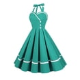 thumbnail image 2 of SWSMCLT Women's Summer Vintage Dress 1950s 50s 60s Sundress Midi A Line Sleeveless Halter Cotton Cocktail Date Night Dresses Peacock Blue Medium, 2 of 3