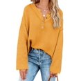 thumbnail image 4 of HSHDLDF Women's Oversized Sweaters Batwing Long Sleeve Loose V Neck Button Henley Tops Pullover Knit Jumper, 4 of 5