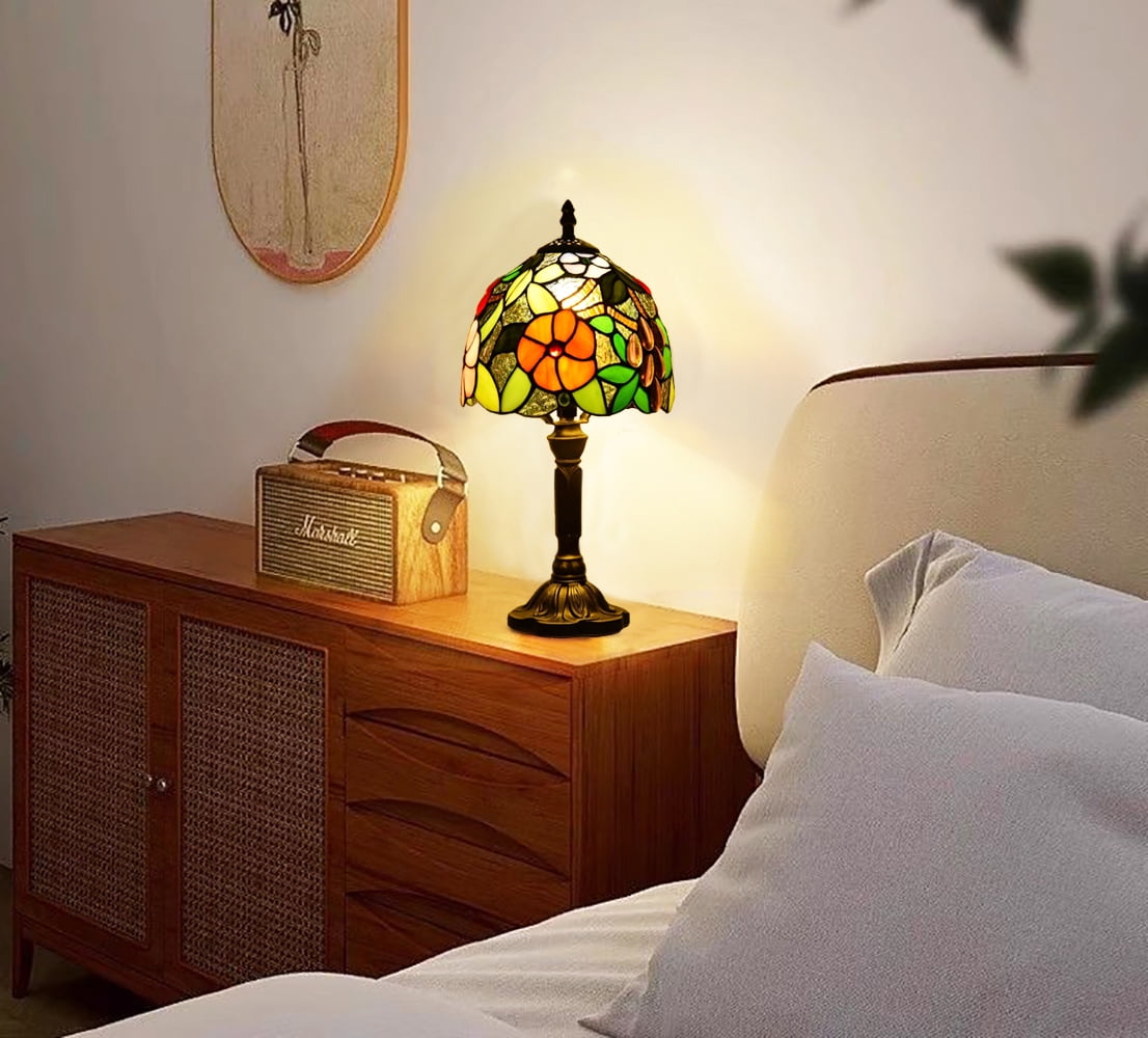 Orinova Tiffany-Style Table Lamp Stained Glass Bedside Lamp for Living Room Bedroom Traditional Desk Light 14.5'' H Multi-Color
