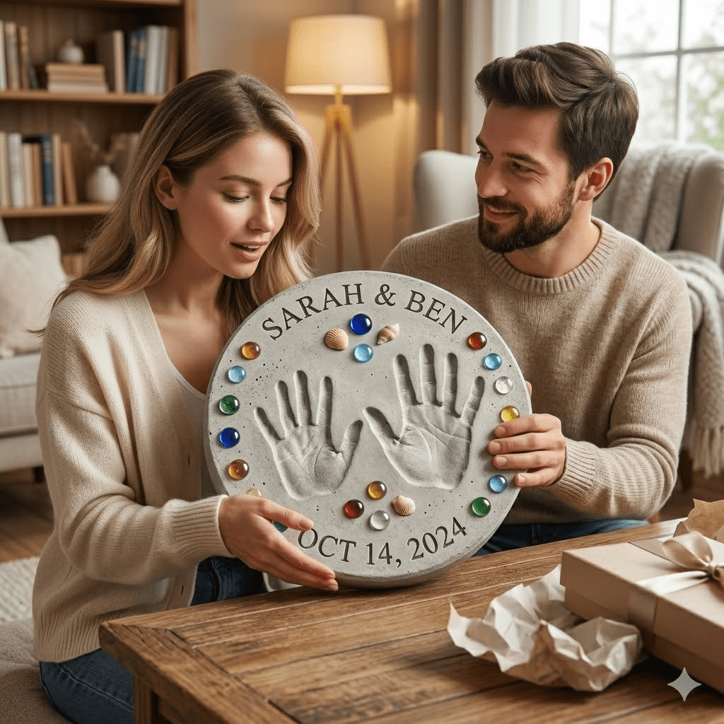 DIY Stepping Stone Kit for Kids - Personalized Handprint, Footprint & Pet Paw Keepsake Maker - All-in-One Cement Craft Mold Set with Gems for Garden Decor, Family Activities & Gifts