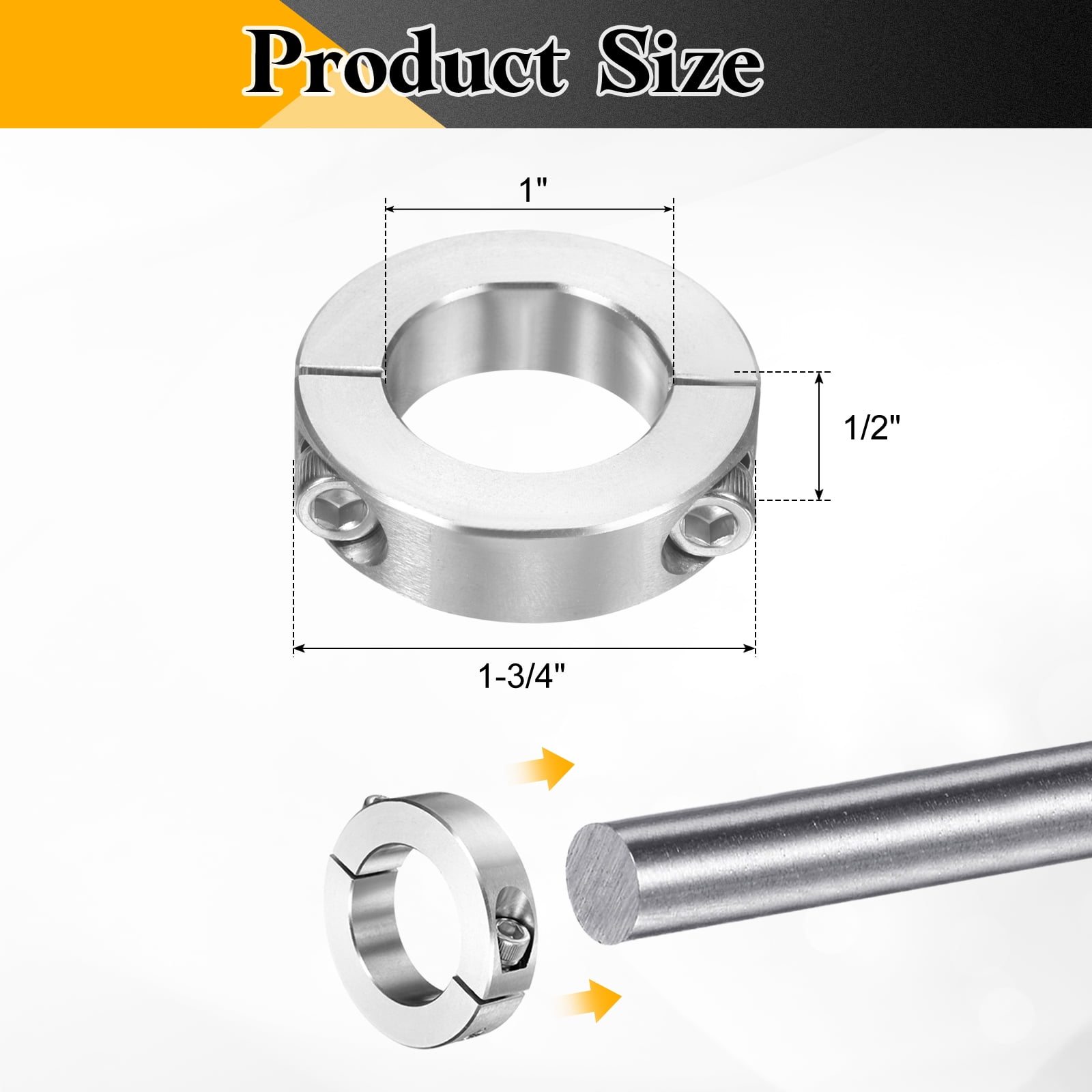 Uxcell 2 Pack Double Split Shaft Collar 1" Bore, Two Piece Clamping Collar 1-3/4" OD 1/2" Thickness, 303 Stainless Steel Set Screw Split Collar