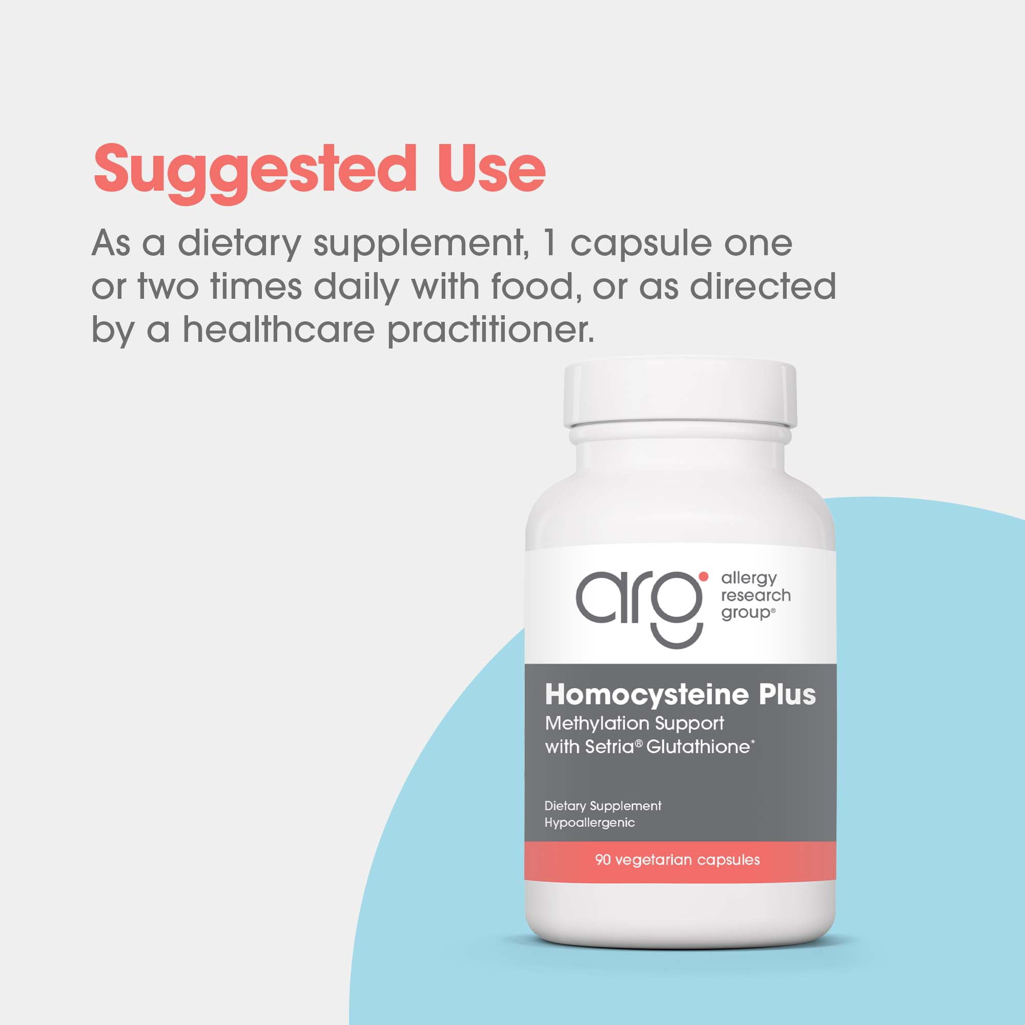 ARG Homocysteine Plus - Methylated B Vitamin Complex with Glutathione - Methylation & Cardiovascular Support - Hypoallergenic - 90 Servings - 90 Capsules
