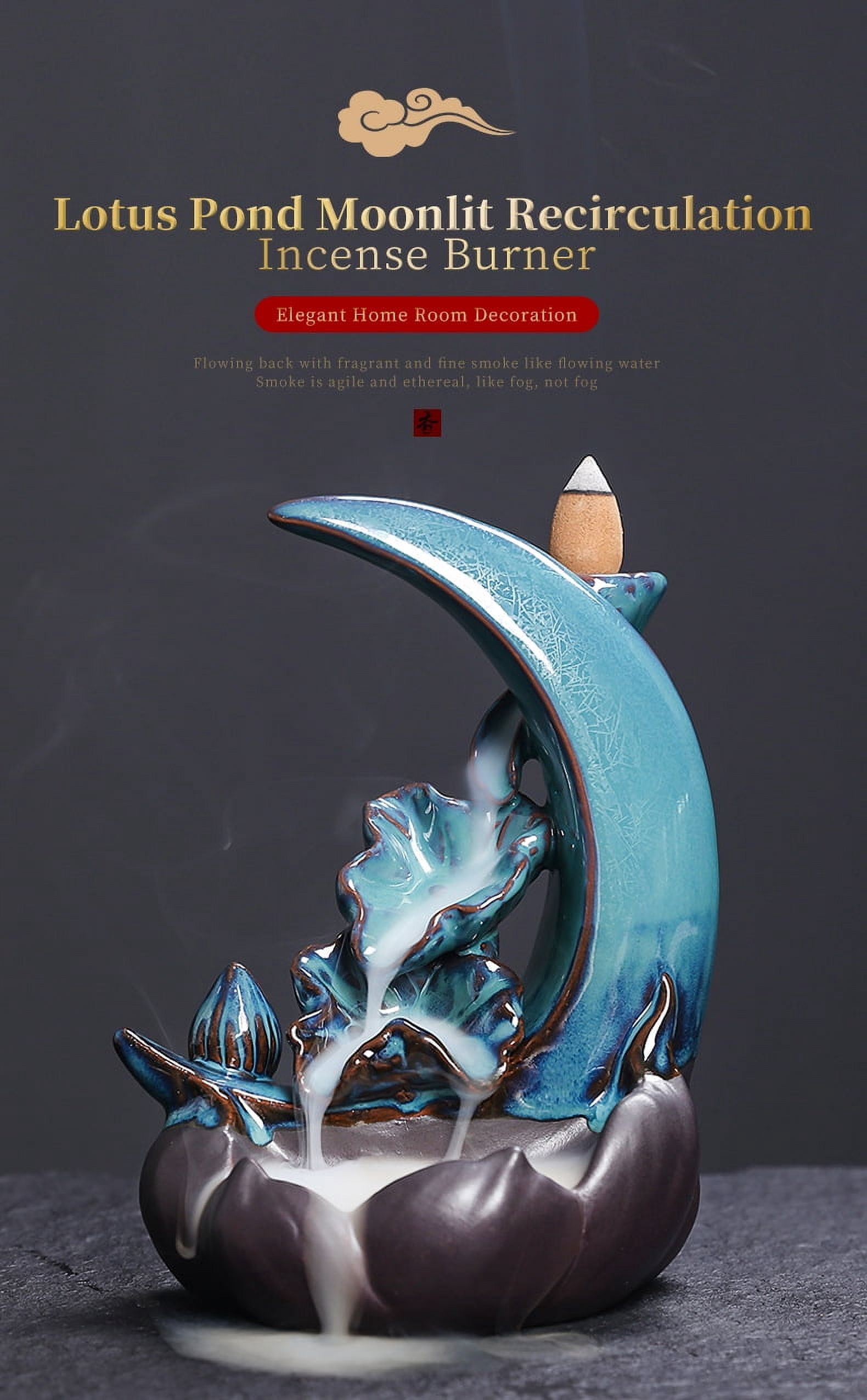 Ceramic Sandalwood Incense Holder Moon Shape Incense Seat Creative Lotus Leaf Backflow Incense Burner Crafts Home Decoration