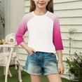 thumbnail image 5 of Summer 3/4 Sleeve Shirts for Teen Girls Raglan Gradient Color Block Crewneck T Shirts Fashion Casual Cute Y2K Kids Toddler Clothes Tween Tee Shirts Fall Outfits, Size 4-15, 5 of 7