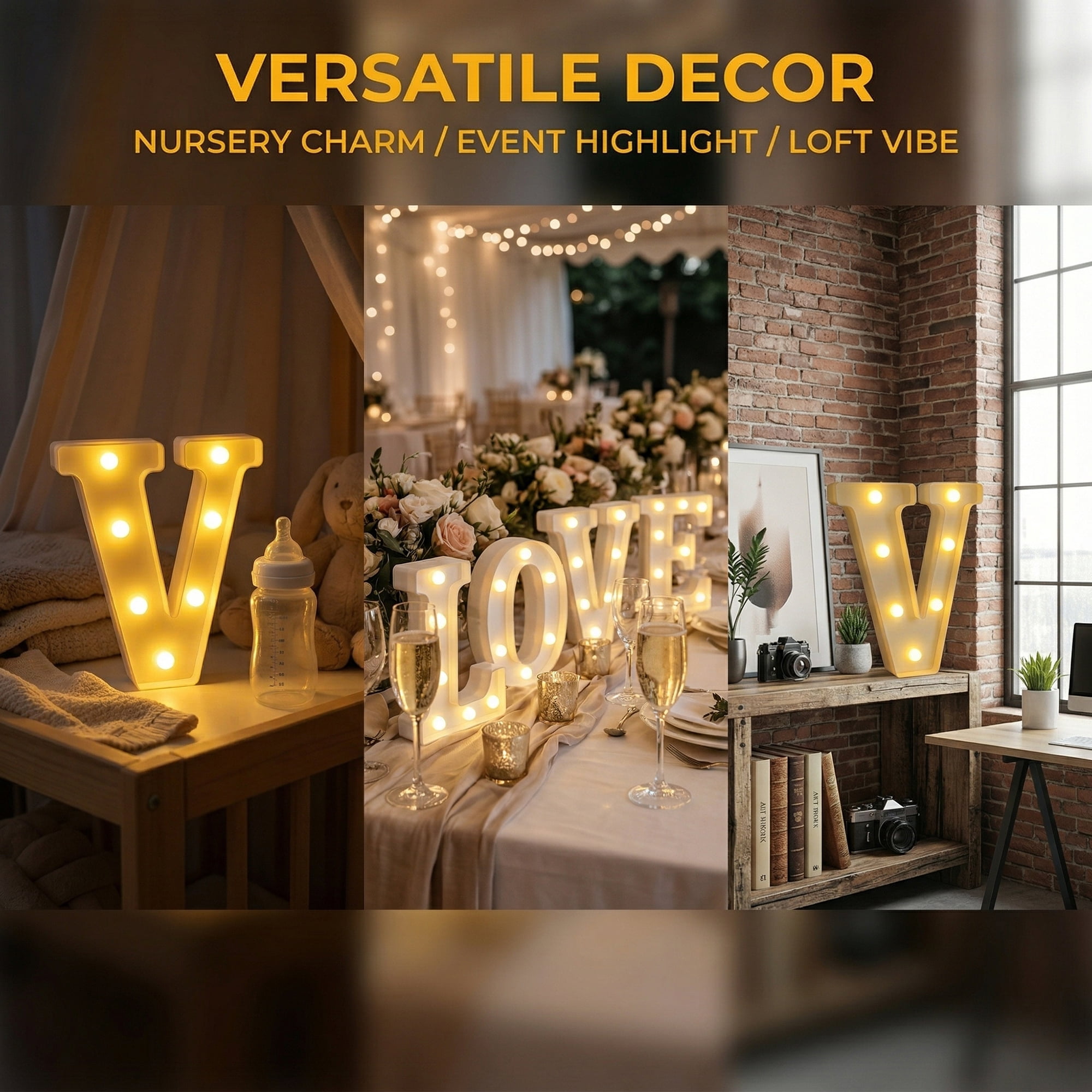 Unique Bargains Marquee Letters With Lights LED Light Up Signs Letter V 6.5"L x 1.5"W x 8.5"H