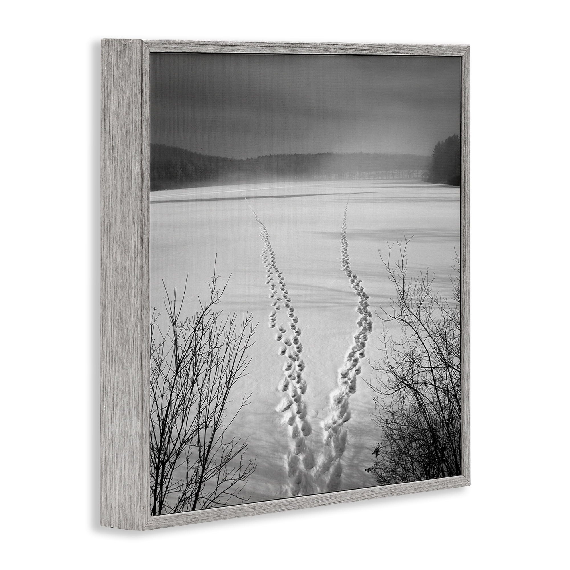 Stupell Industries Snowstep Tracks Across Frozen Lakes Gray Framed Giclee Art, design by Chip Forelli