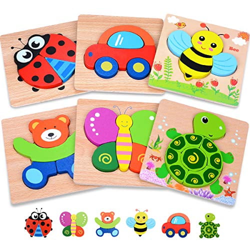 Wooden Toddler Puzzles Gifts Toys for 1 2 3 Years Old Boys Girls,Montessori Toys STEM Educational Toy with 4 Animals Shape,Jigsaw Puzzle Travel Toy for Kids 