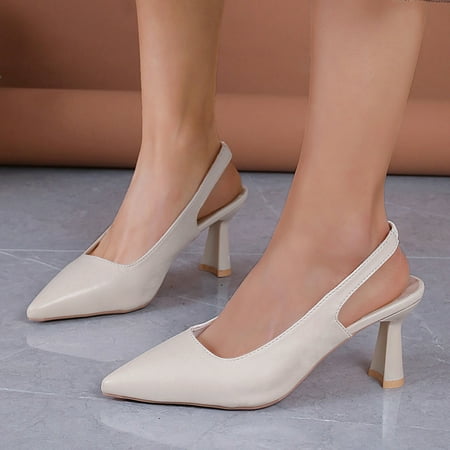 

YOUSNH Ladies Simple Solid Colour Pointed Fine Heeled Sandals High Heeled Shoes Large Size Sandals Womens Sandals White 8(40)
