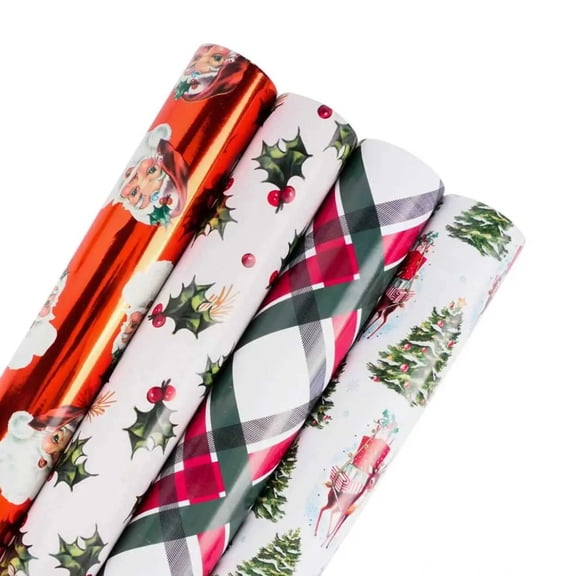 LaRibbons 30" x 10' Wrapping Paper Bundle (4-pack), Vintage Christmas