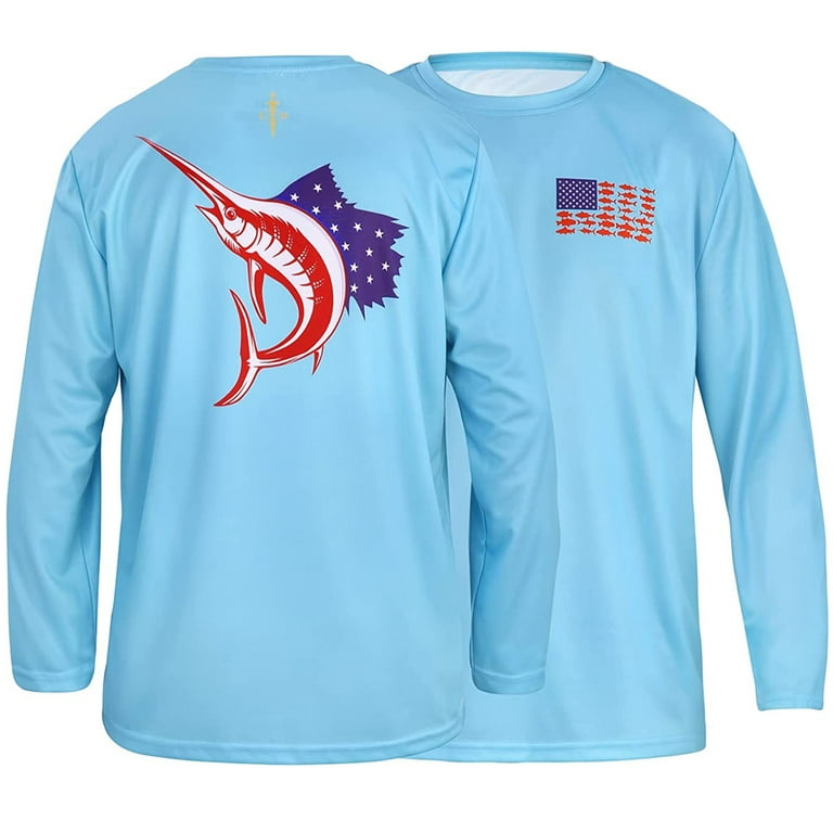 LRD Fishing Shirts for Men Long Sleeve UPF 50 Sun Protection Performance  Shirt USA Sailfish Blue - XL