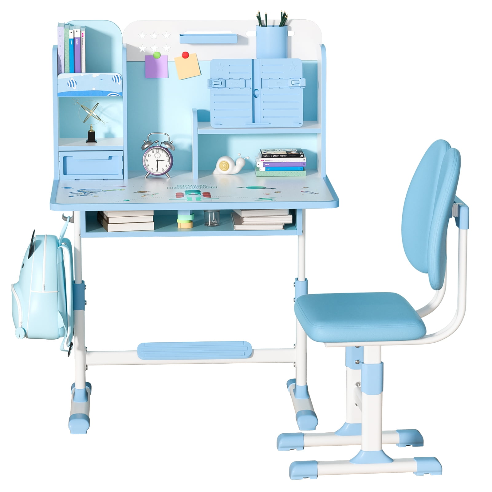 Upgraded Kids Desk and Chair Set, Height Adjustable Kids Functional Desk and Chair Set for Kids 8-12, Study Table for Girls Boys, Writing Table for Kids-Blue