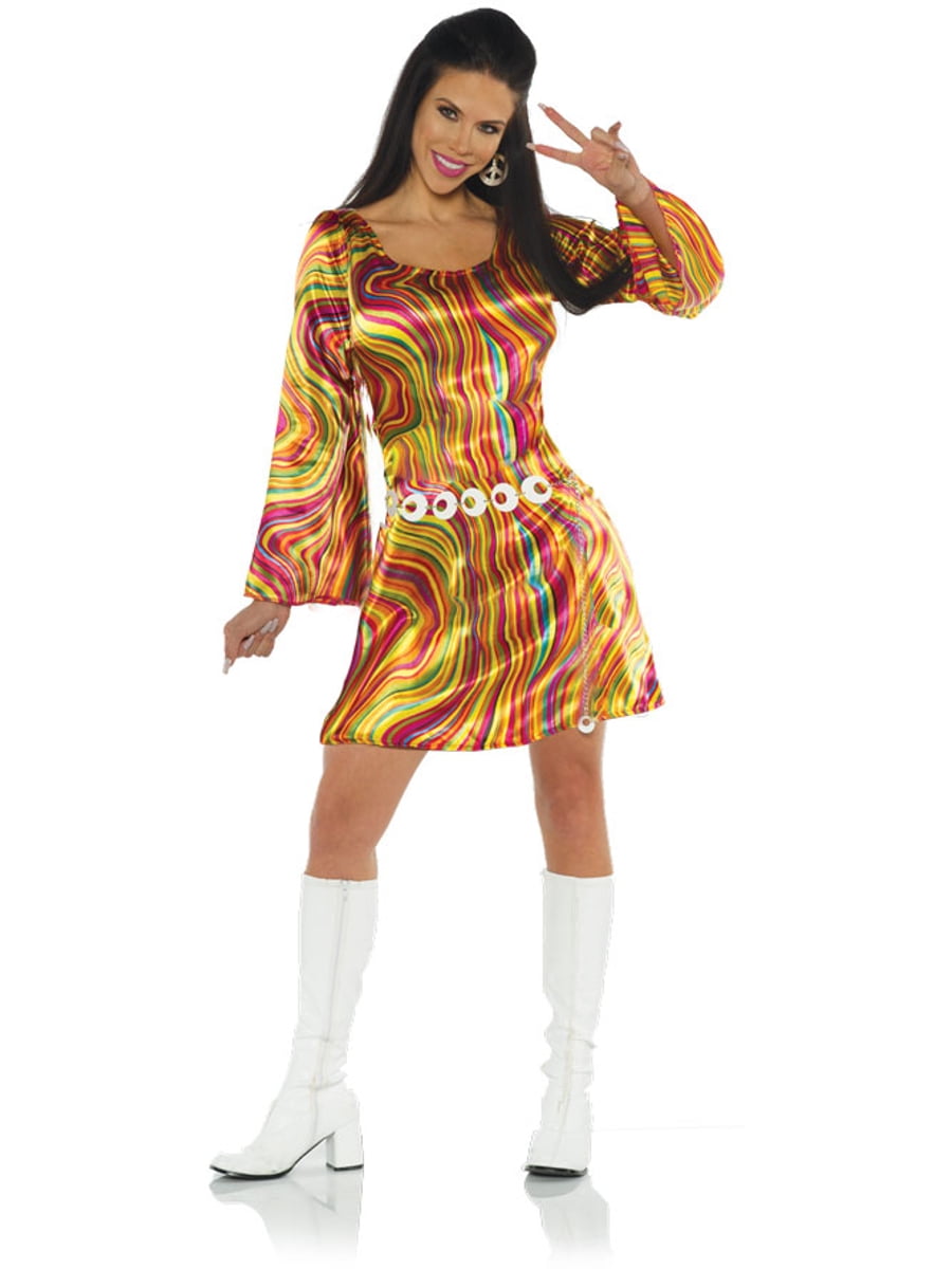 Women's 70s Ace Disco Diva Rainbow Swirls Mini Dress Costume - Walmart.com