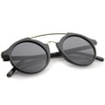 thumbnail image 4 of sunglassLA Unisex Modern Metal Brow Bar Tinted Lens Round Sunglasses (Shiny Black / Smoke) - 46mm, 4 of 4
