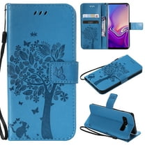 Galaxy S10 Case, Samsung Galaxy S10 Phone Cases, Allytech [Embossed Cat & Tree] PU Leather Wallet Case Folio Flip Kickstand Cover with Card Slots for Samsung Galaxy S10 Cell Phone, Blue