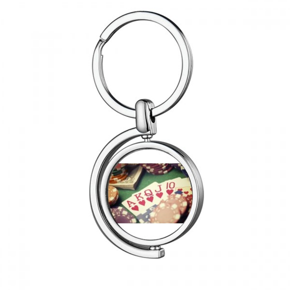 Hearts Flush Poker Gambling Photo Rotating Keychain Metal Keyring Holder